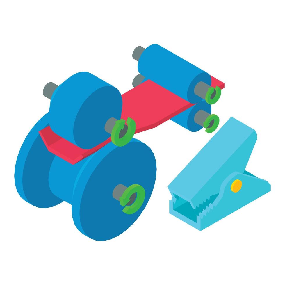 Professional tool icon isometric vector. Roll forming machine and welding clamp vector