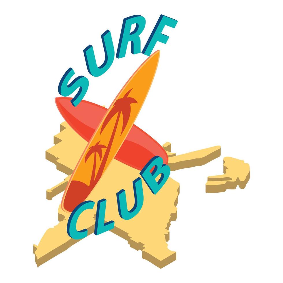 Surf club icon isometric vector. Crossed surfboard on florida map background vector