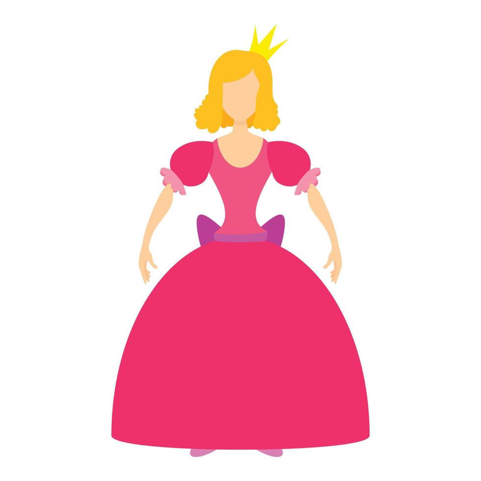 princesa en icono de vestido rosa, estilo de dibujos animados vector