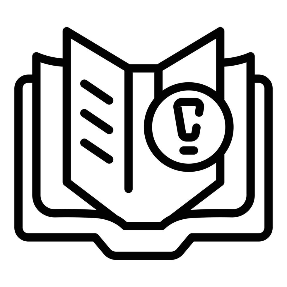 vector de contorno de icono de libro de lectura abierto. Biblioteca de la escuela