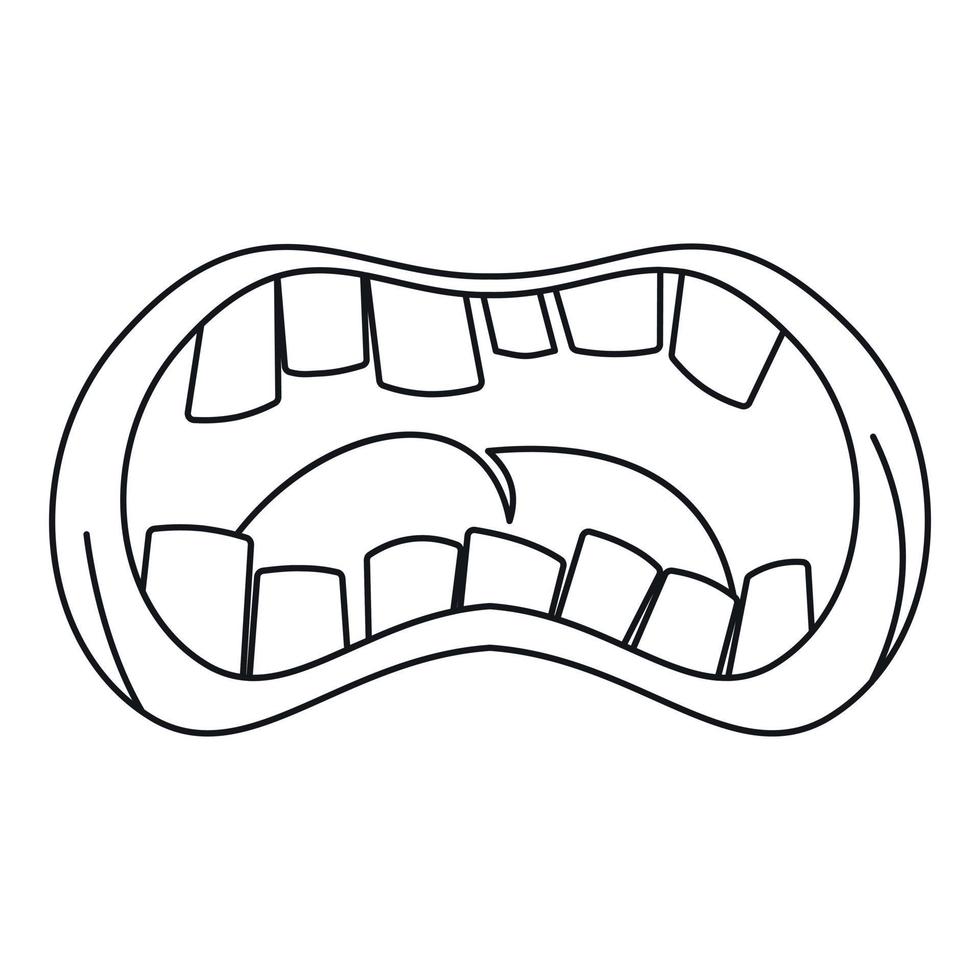 boca abierta con icono de dientes torcidos, estilo de esquema vector