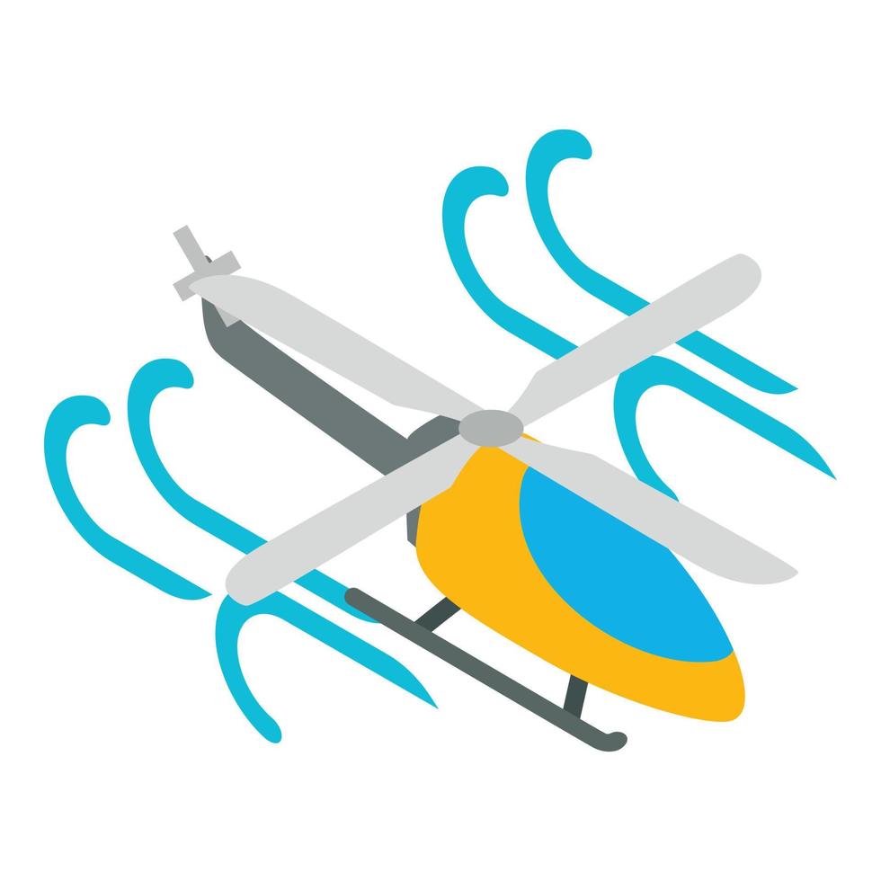 Personal helicopter icon isometric vector. Yellow helicopter flying in air flow vector