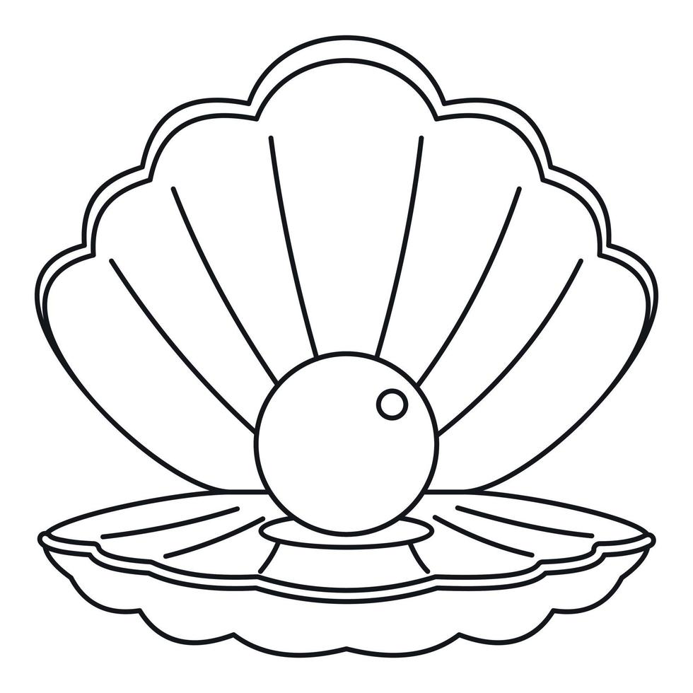 Sea shell with pearl icon, outline style vector