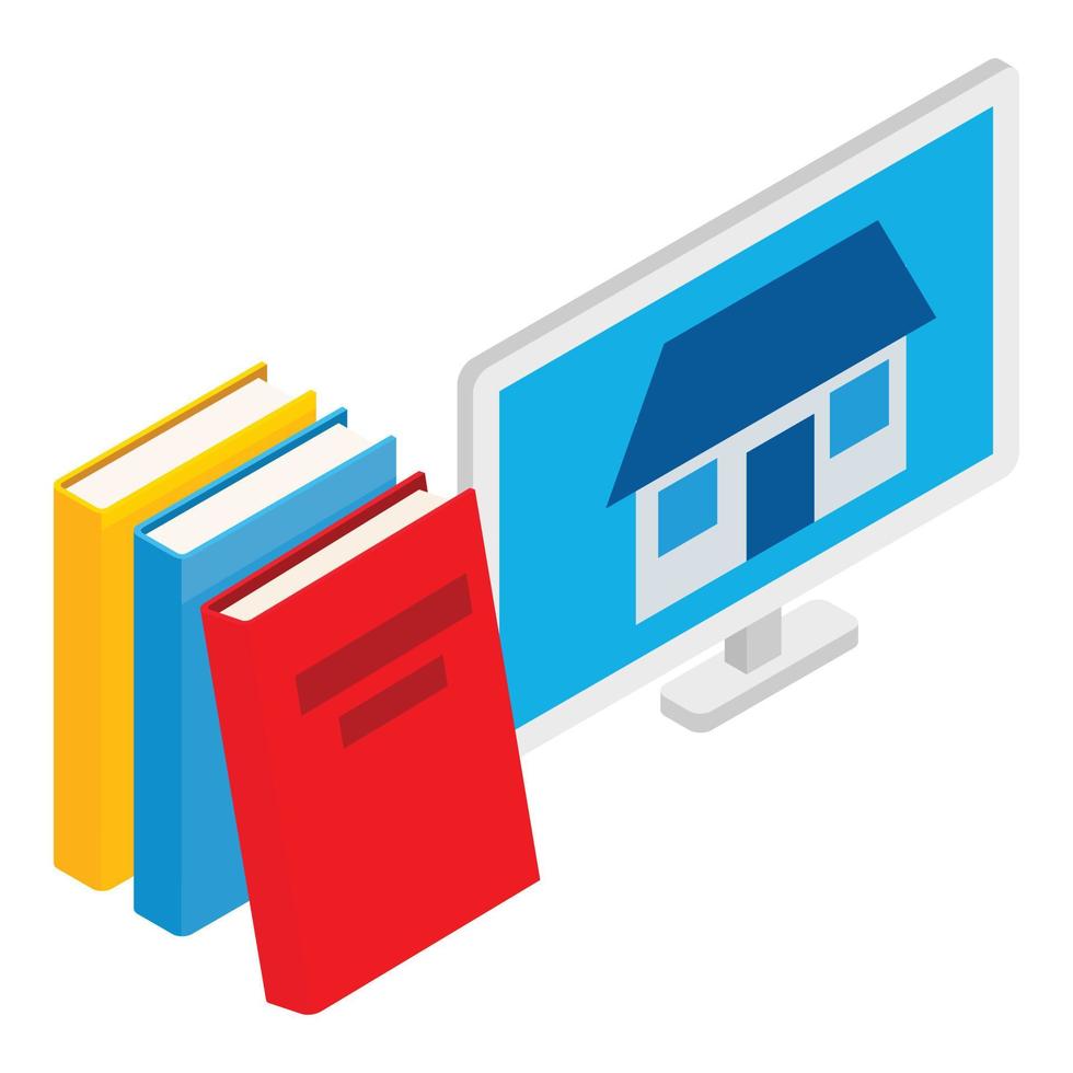 Design concept icon isometric vector. House project on computer screen book icon vector