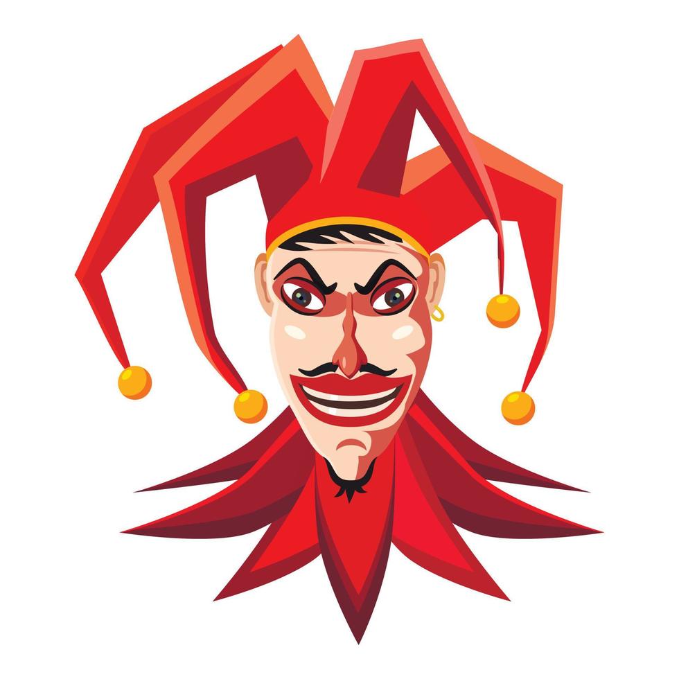 Jester in red hat icon, cartoon style vector