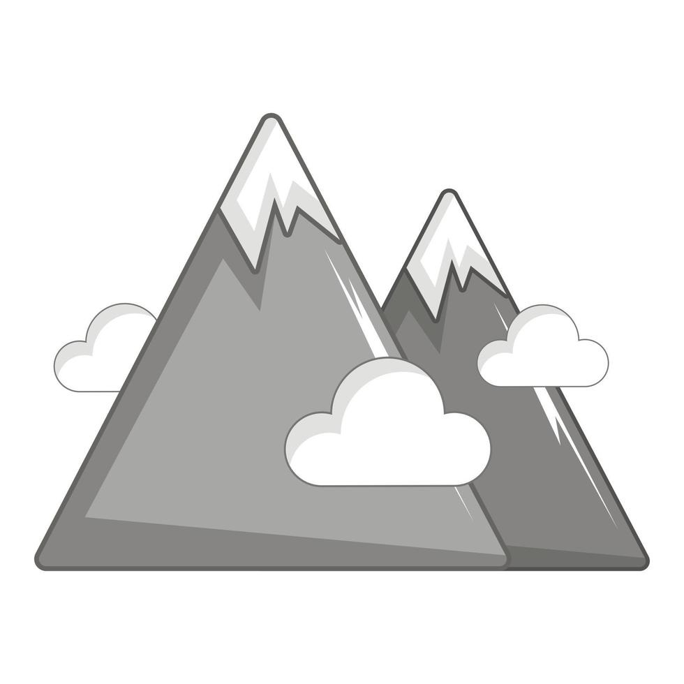 Snowy mountains icon, cartoon style vector