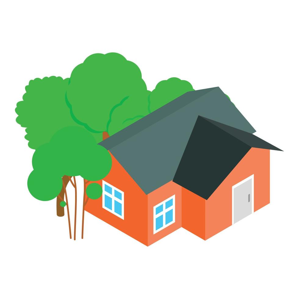 Homestead icon isometric vector. New one storey house with deciduous green tree vector