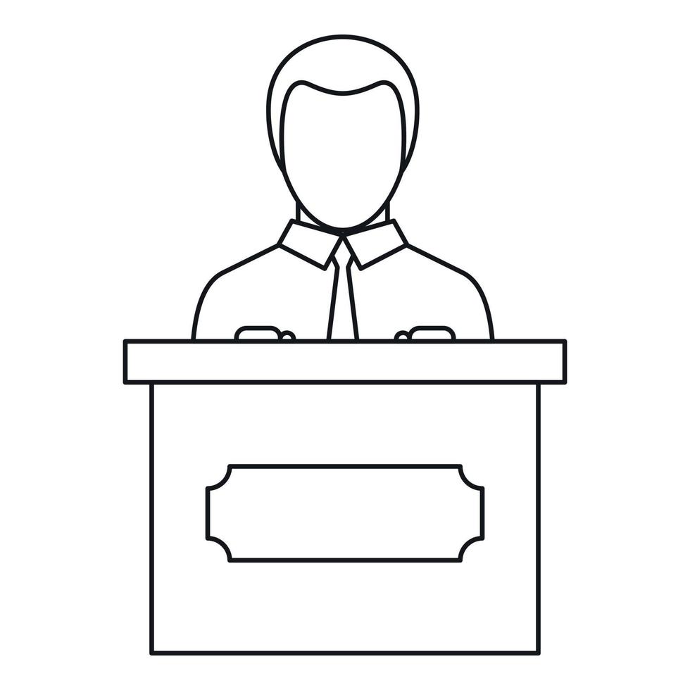 Orator speaking from tribune icon, outline style vector