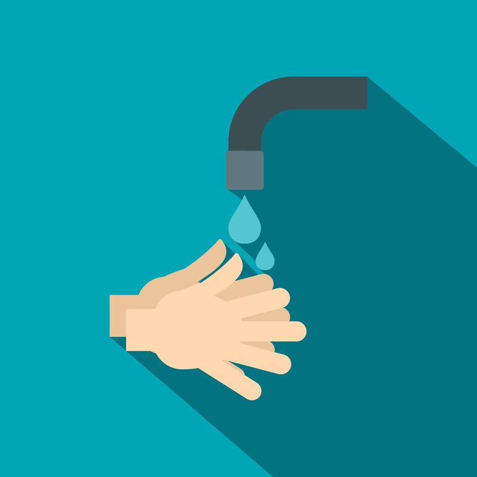 Washing hands under running water icon, flat style vector