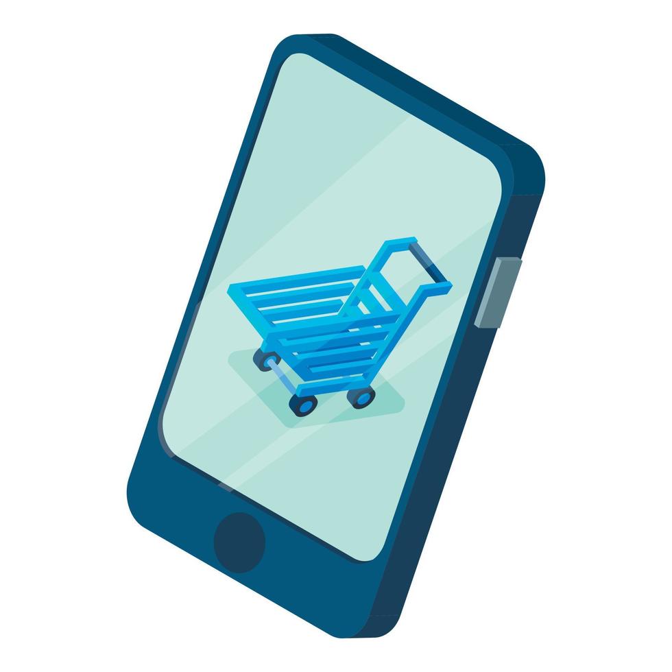 Shopping cart phone screen icon, isometric style vector