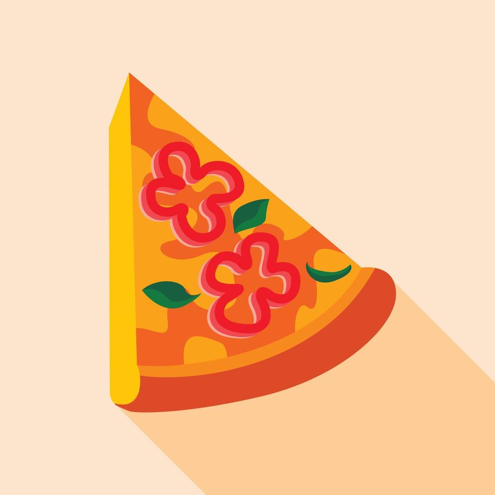 Pizza with red pepper and herbs icon, flat style vector