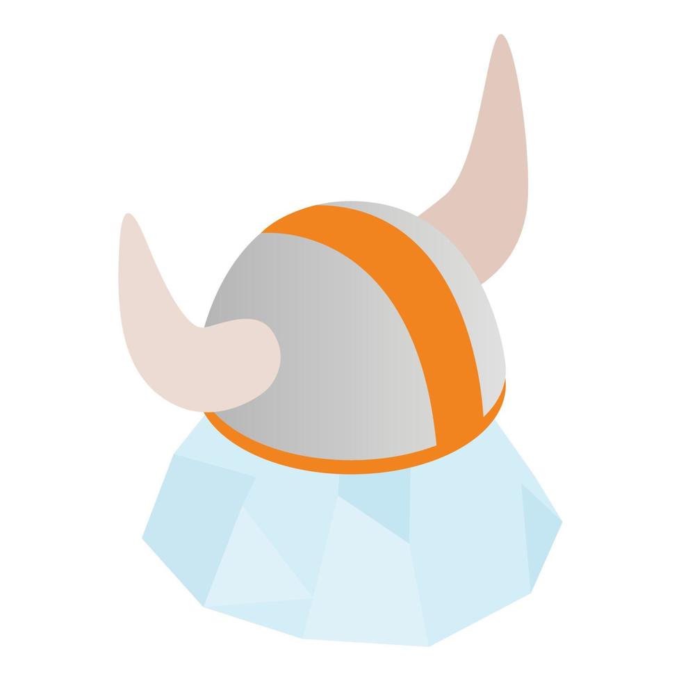 vector isométrico del icono del símbolo de Suecia. casco vikingo en la cima de la montaña cubierta de nieve