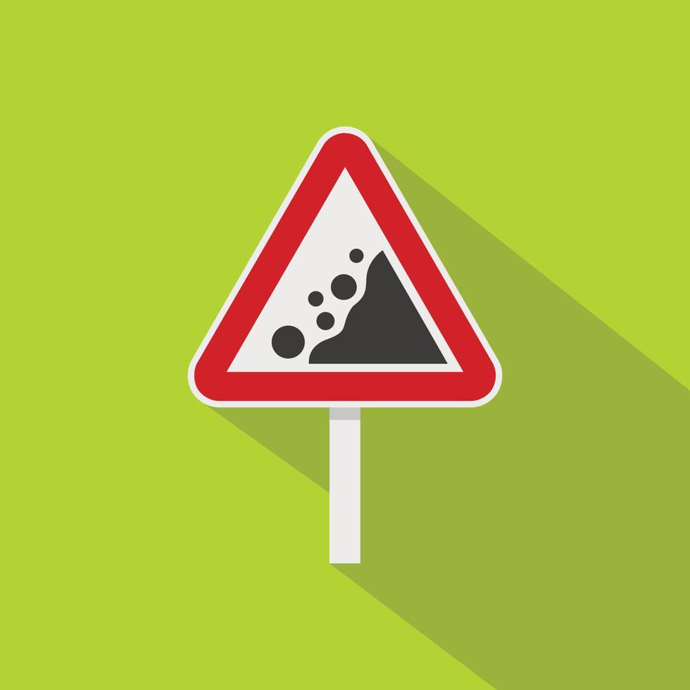 Rockfall traffic sign icon, flat style vector