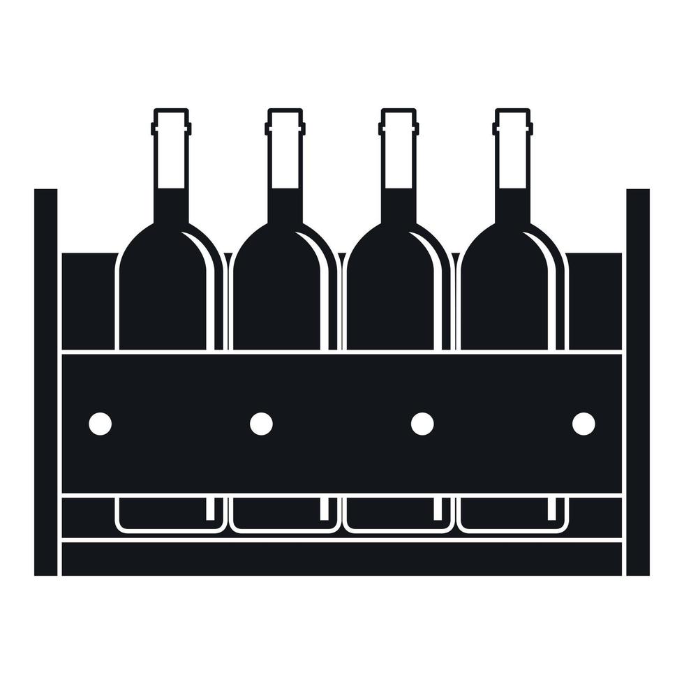 Four bottles of wine in a wooden box icon vector