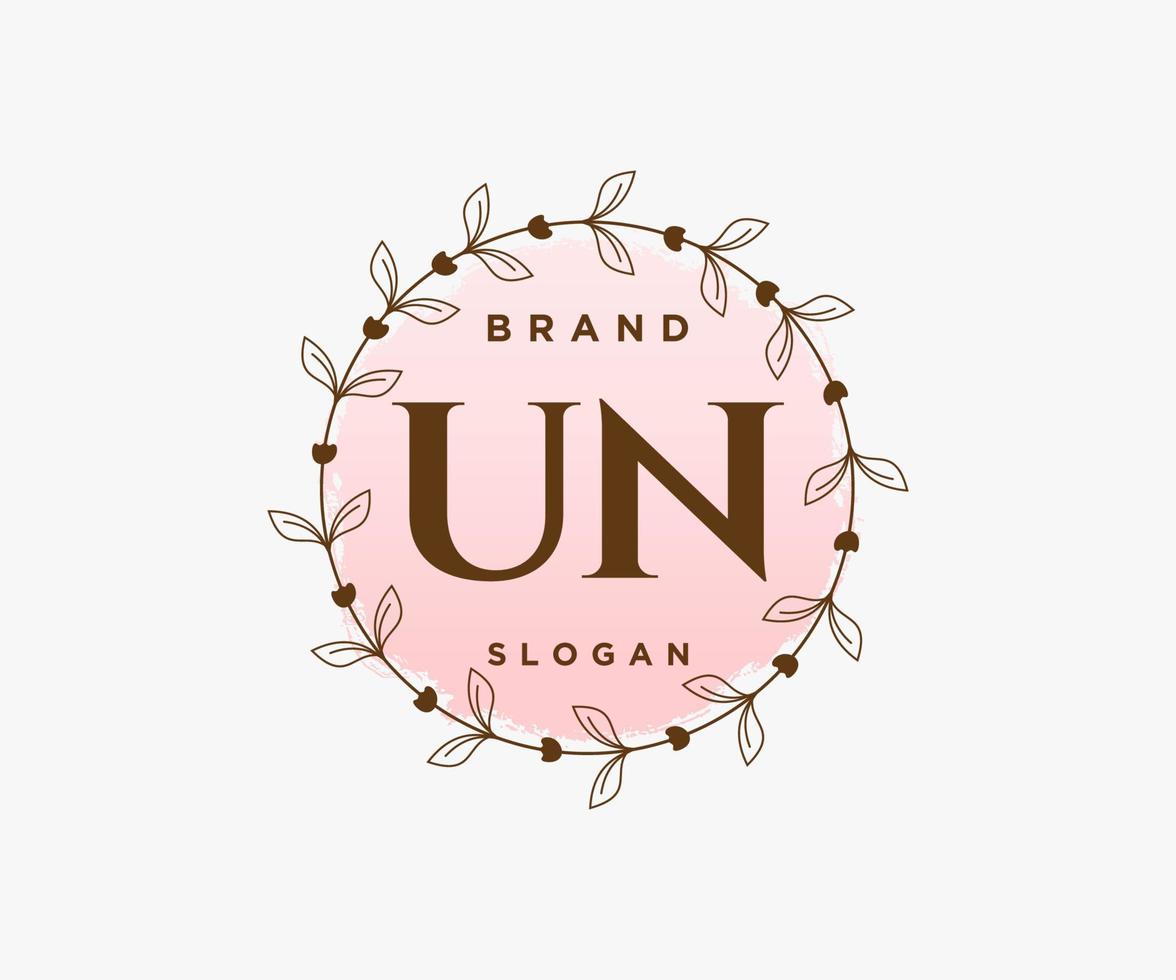 Initial UN feminine logo. Usable for Nature, Salon, Spa, Cosmetic and Beauty Logos. Flat Vector Logo Design Template Element.