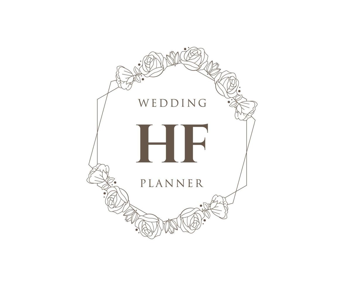HF Initials letter Wedding monogram logos collection, hand drawn modern minimalistic and floral templates for Invitation cards, Save the Date, elegant identity for restaurant, boutique, cafe in vector