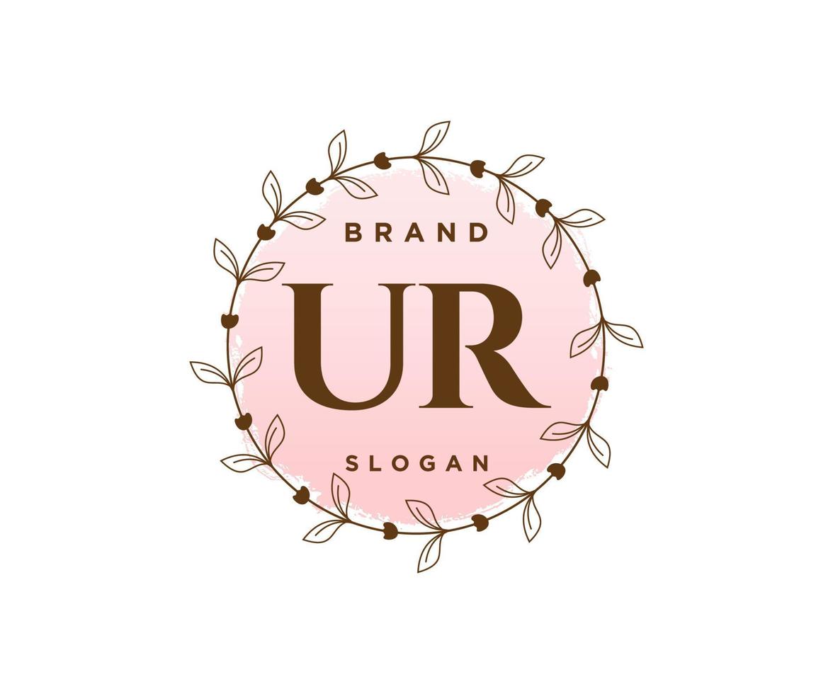 Initial UR feminine logo. Usable for Nature, Salon, Spa, Cosmetic and Beauty Logos. Flat Vector Logo Design Template Element.