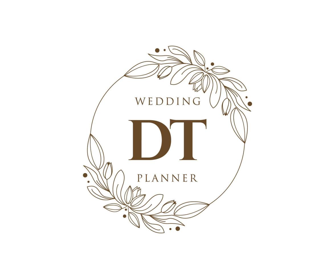 DT Initials letter Wedding monogram logos collection, hand drawn modern minimalistic and floral templates for Invitation cards, Save the Date, elegant identity for restaurant, boutique, cafe in vector