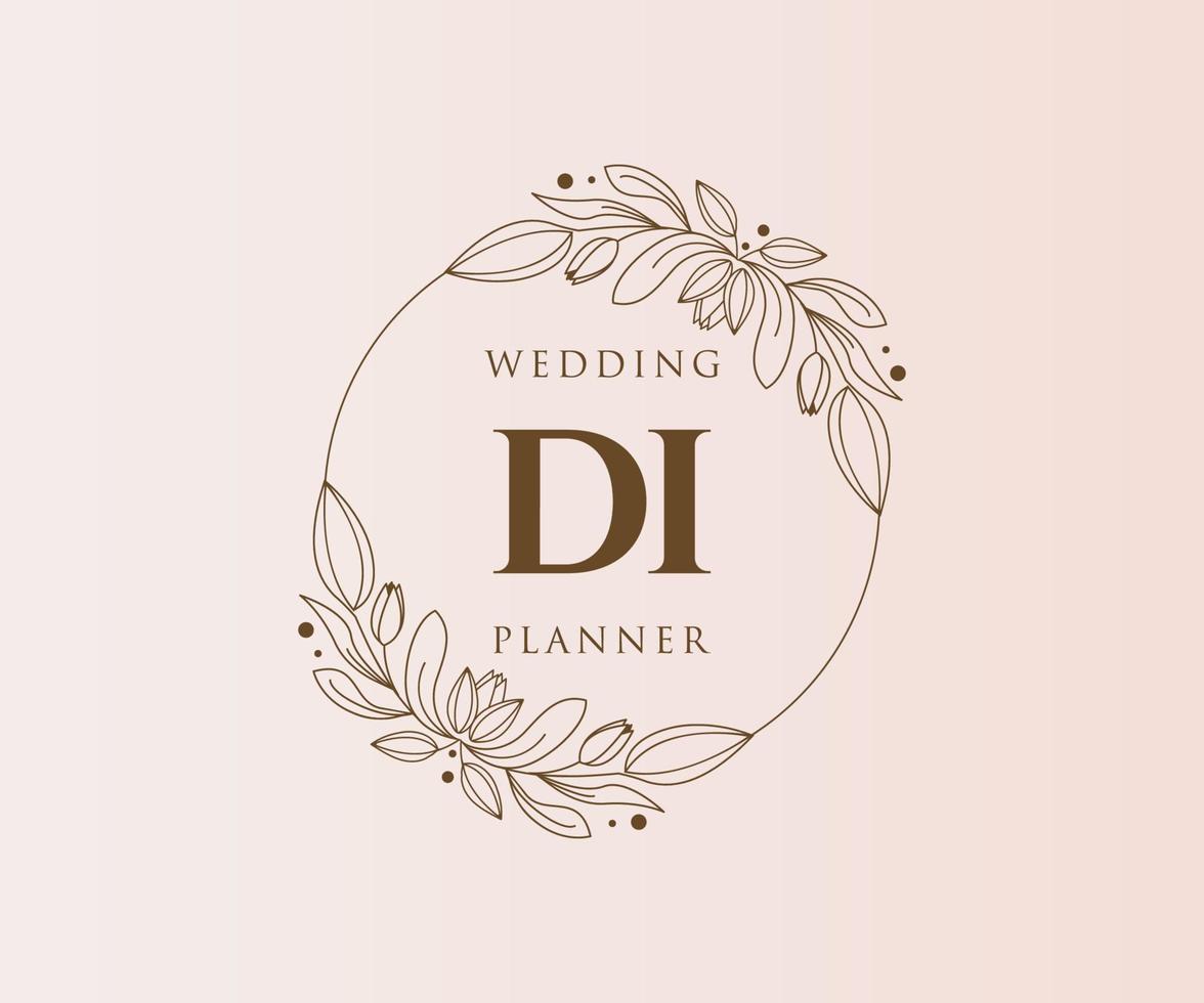 DI Initials letter Wedding monogram logos collection, hand drawn modern minimalistic and floral templates for Invitation cards, Save the Date, elegant identity for restaurant, boutique, cafe in vector