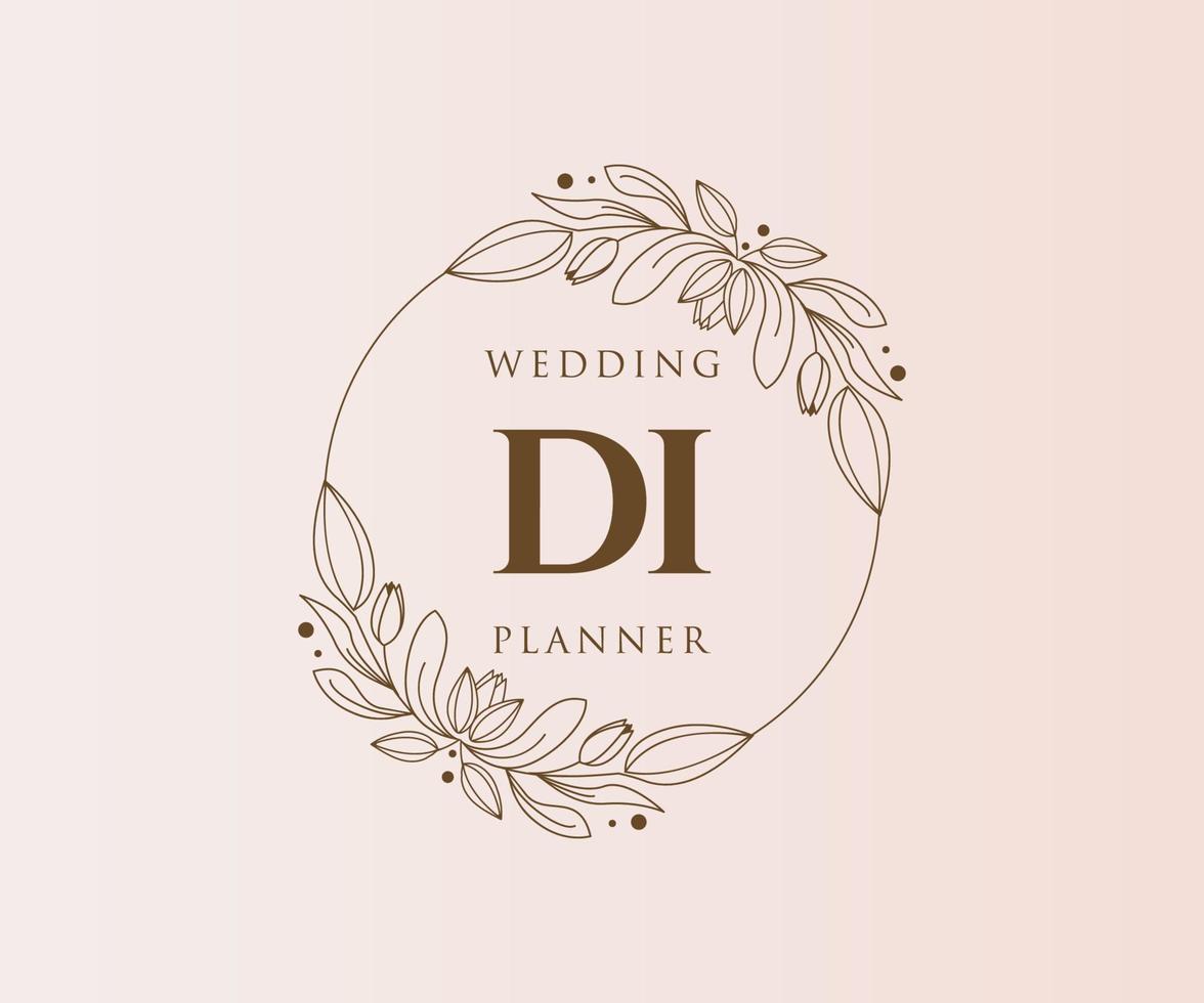 DI Initials letter Wedding monogram logos collection, hand drawn modern minimalistic and floral templates for Invitation cards, Save the Date, elegant identity for restaurant, boutique, cafe in vector