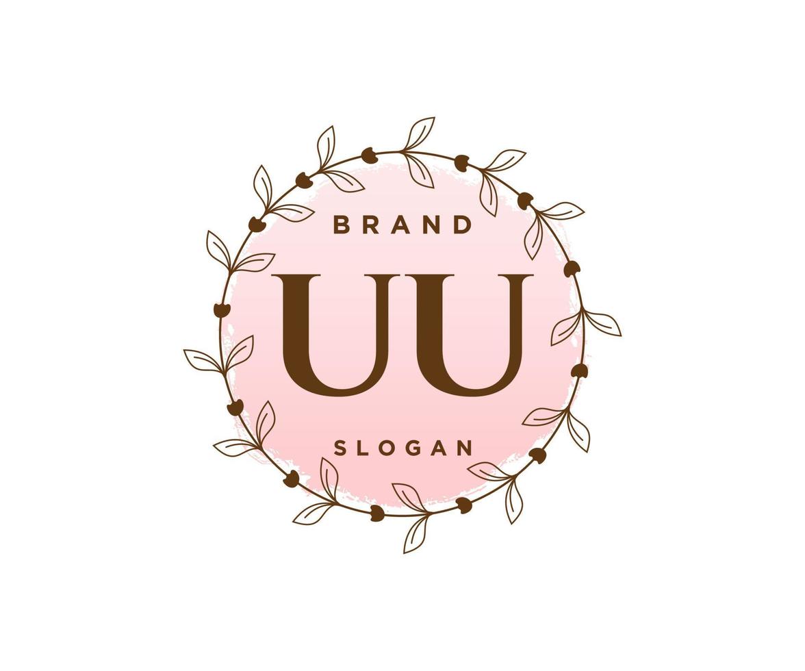 logotipo femenino inicial uu. utilizable para logotipos de naturaleza, salón, spa, cosmética y belleza. elemento de plantilla de diseño de logotipo de vector plano.