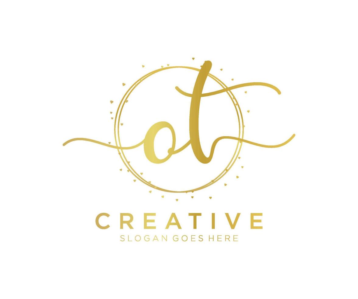 Initial OT feminine logo. Usable for Nature, Salon, Spa, Cosmetic and Beauty Logos. Flat Vector Logo Design Template Element.