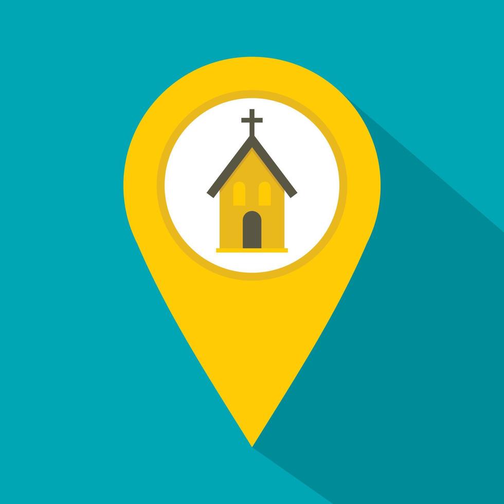 Yellow map pointer with church sign icon vector
