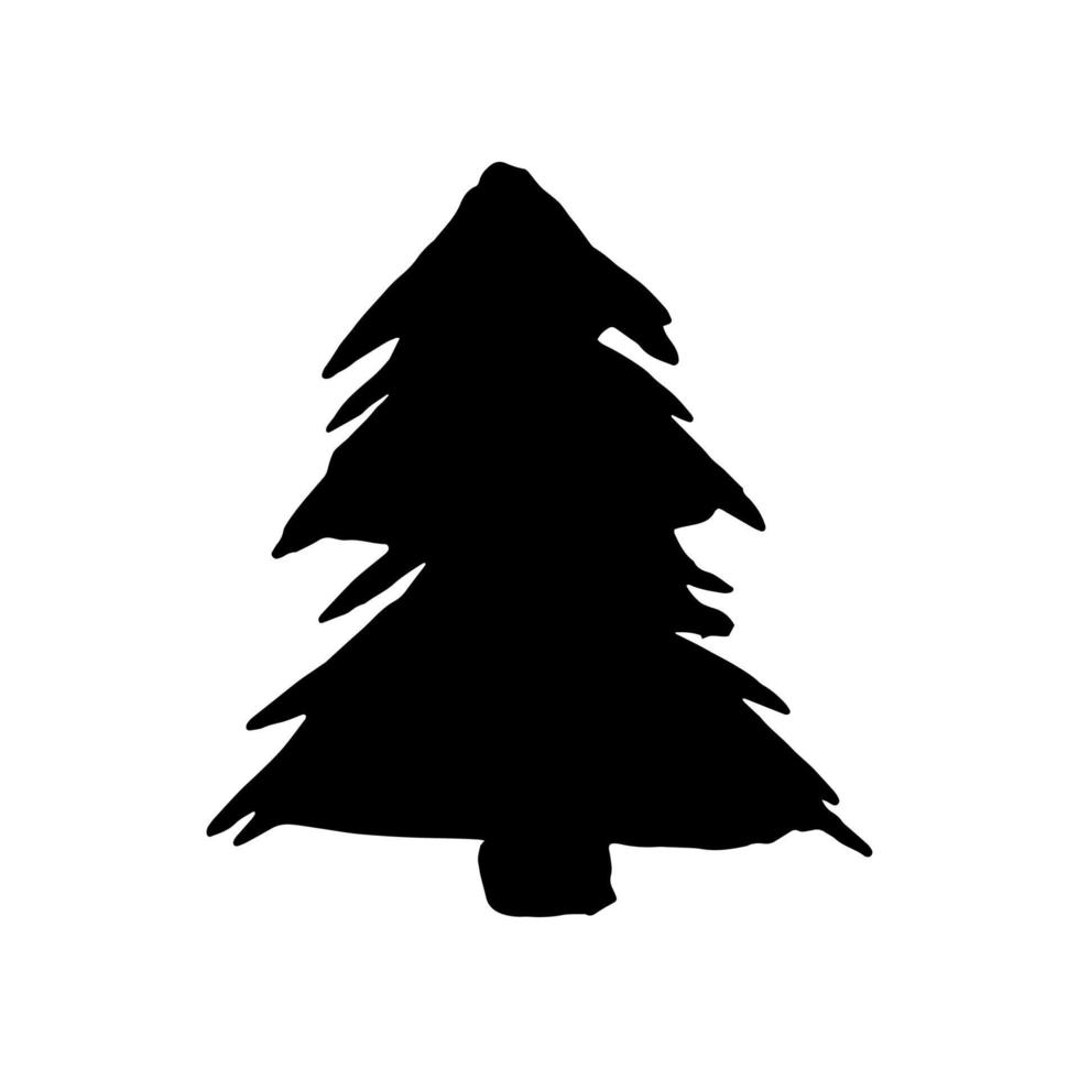 silhouette of a hand-drawn Christmas tree. Black outline, isolated on white vector