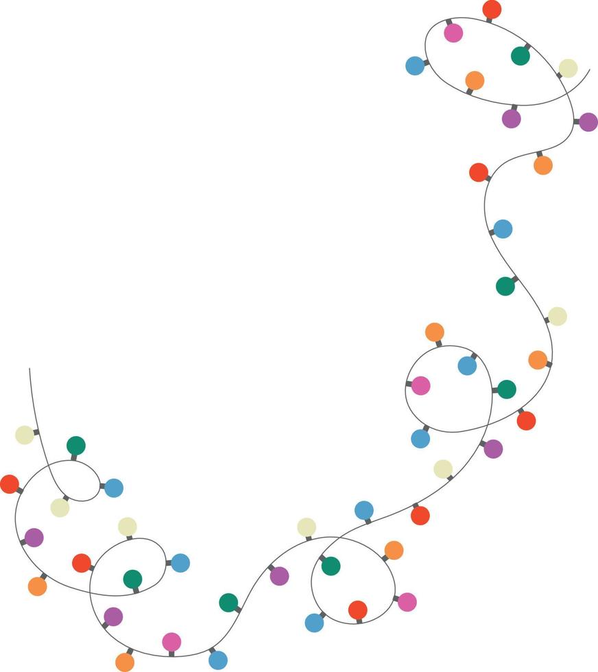 Christmas lights. Colorful Xmas garland. Vector red, yellow, blue and green glow light bulbs on wire strings.