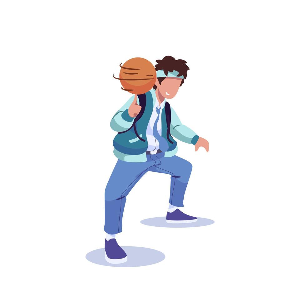 ilustración de estudiantes de secundaria indonesios jugando baloncesto vector