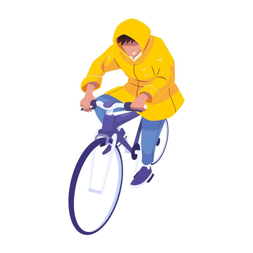 illustration of Indonesian high school students going home when it rains and cycling vector