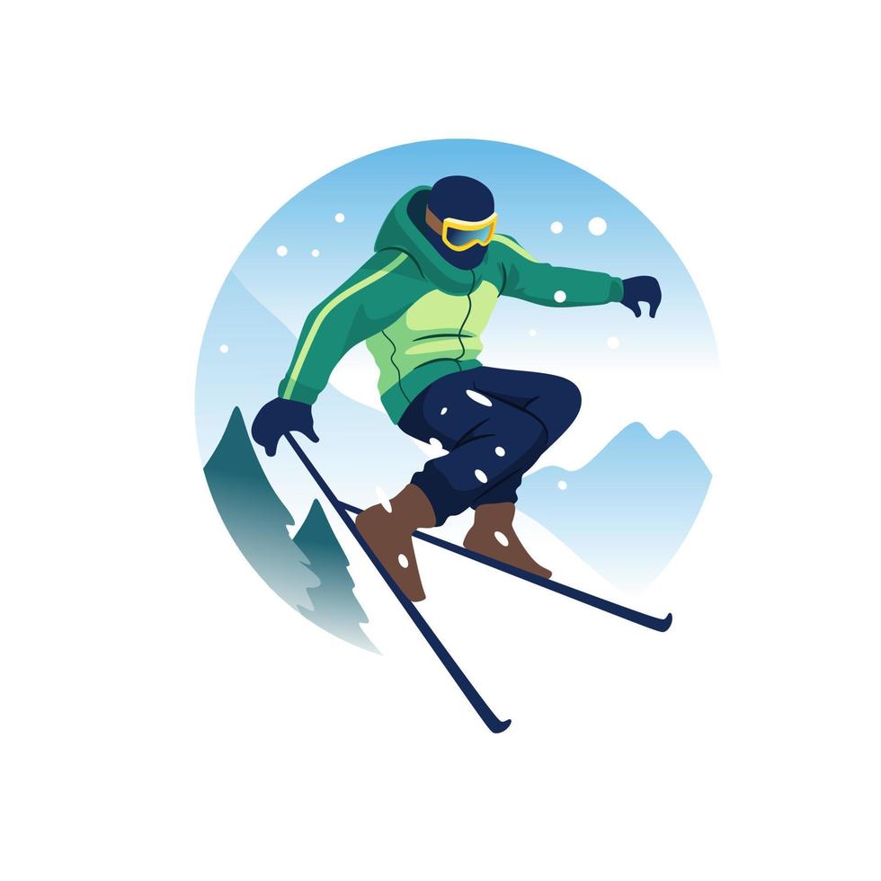 illustration of a man skiing and performing in the air vector