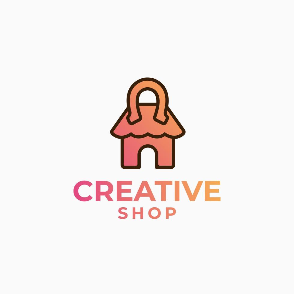 logotipo de tienda creativa, diseño de logotipo de trato, concepto de diseño de comercio, logotipo de casa, logotipo de casa, diseño de tienda de amor vector