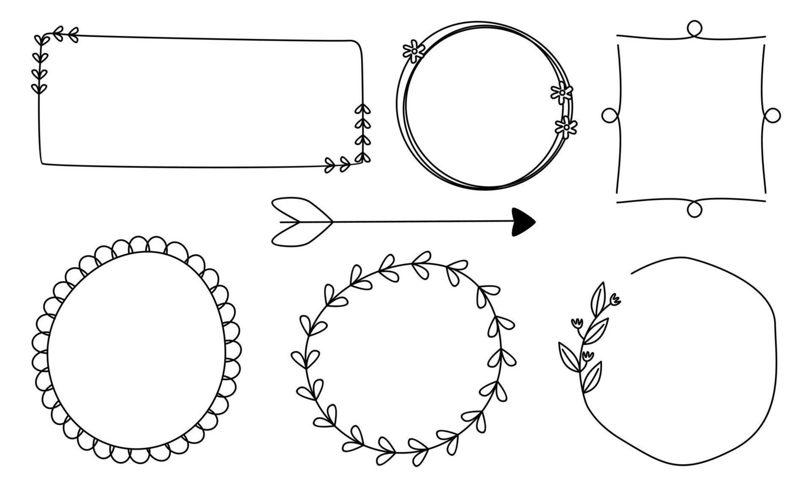 Retro line drawing frames, ribbons, florals,decorations and plants vector