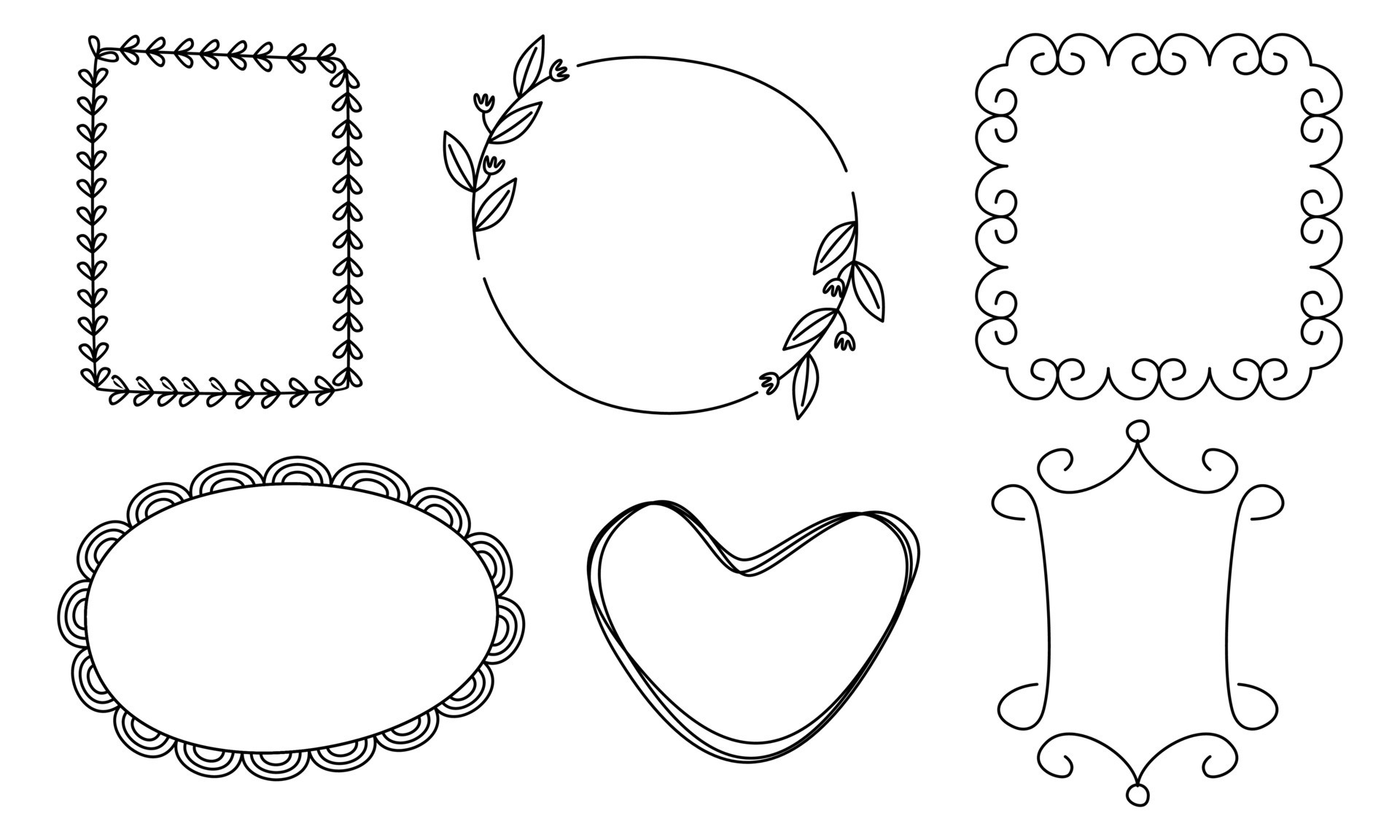 Retro line drawing frames, ribbons, florals,decorations and plants ...