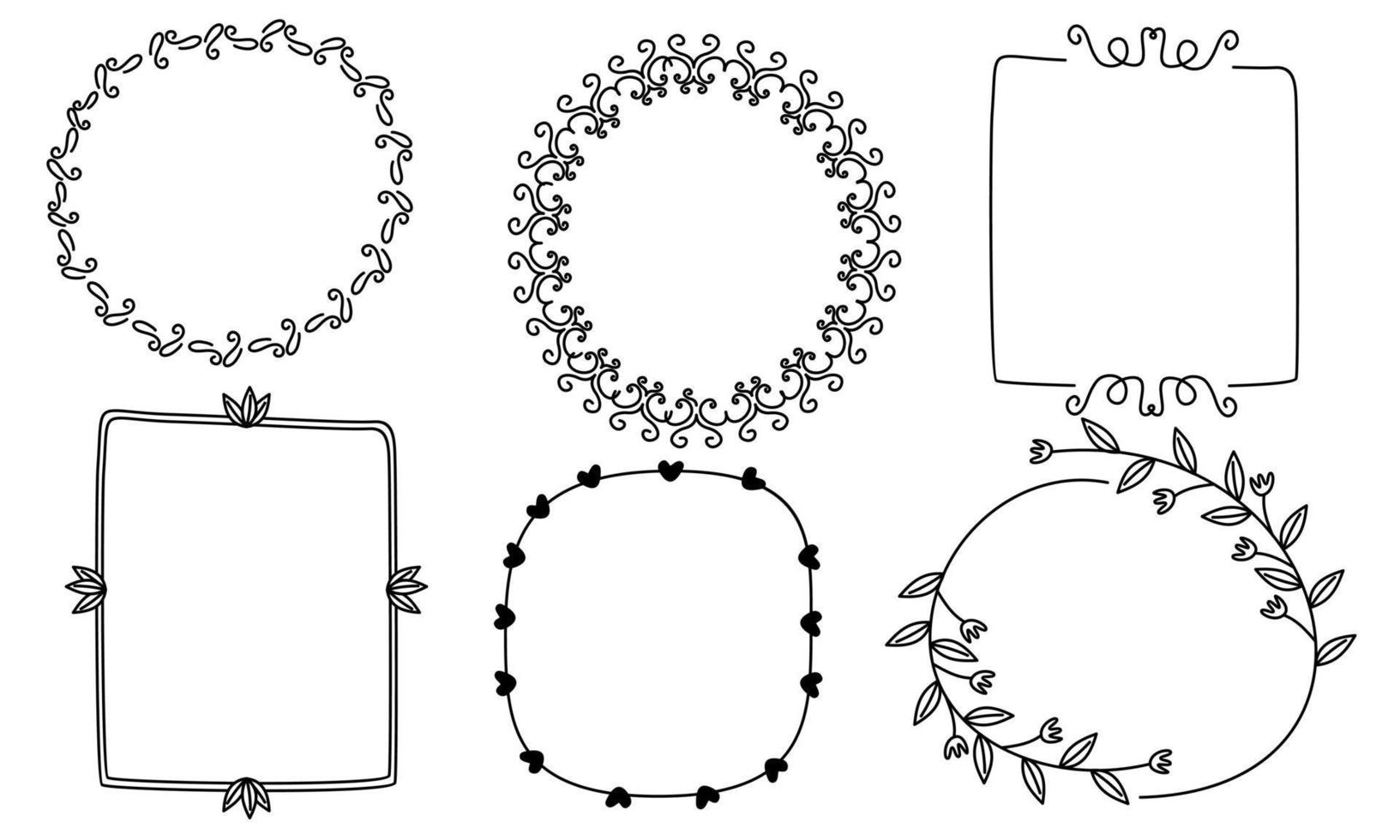 Retro line drawing frames, ribbons, florals,decorations and plants vector