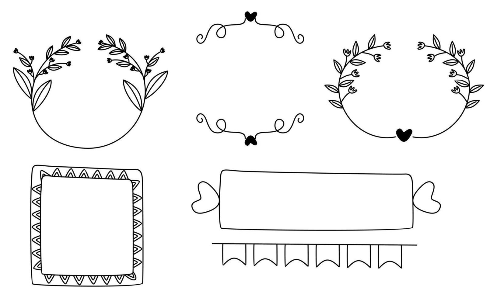 Retro line drawing frames, ribbons, florals,decorations and plants vector