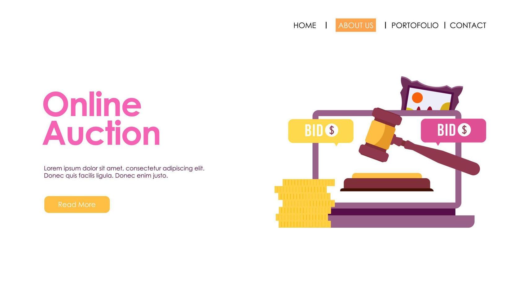 Bid and auction concept design landing page vector