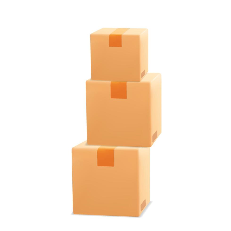 3d vector realistic render stack of cardboard paper brown parcel box packages icon design