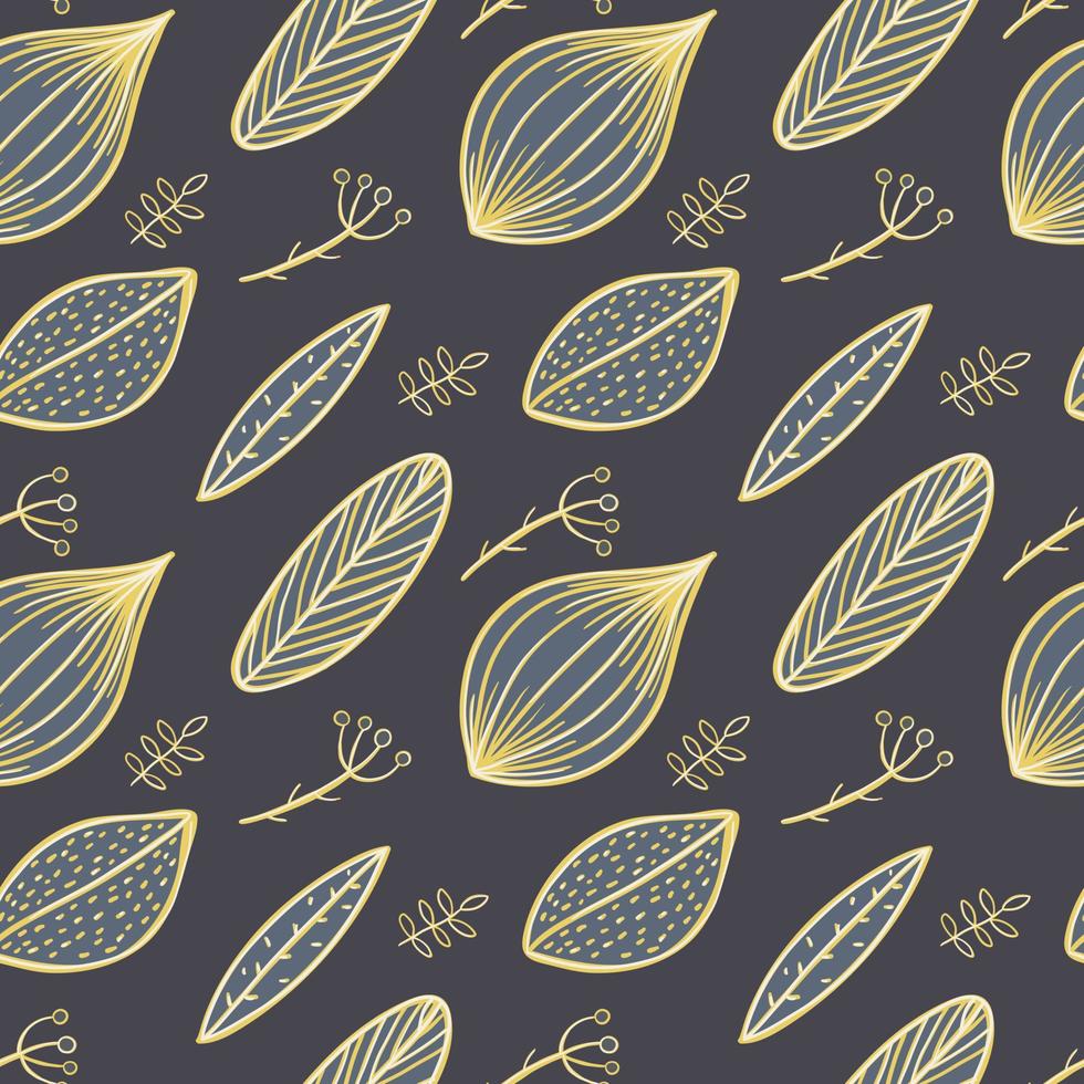 Vector modern seamless pattern. Doodle images and flat icons with twigs, berries and leaves. Wrapping paper and background decoration.