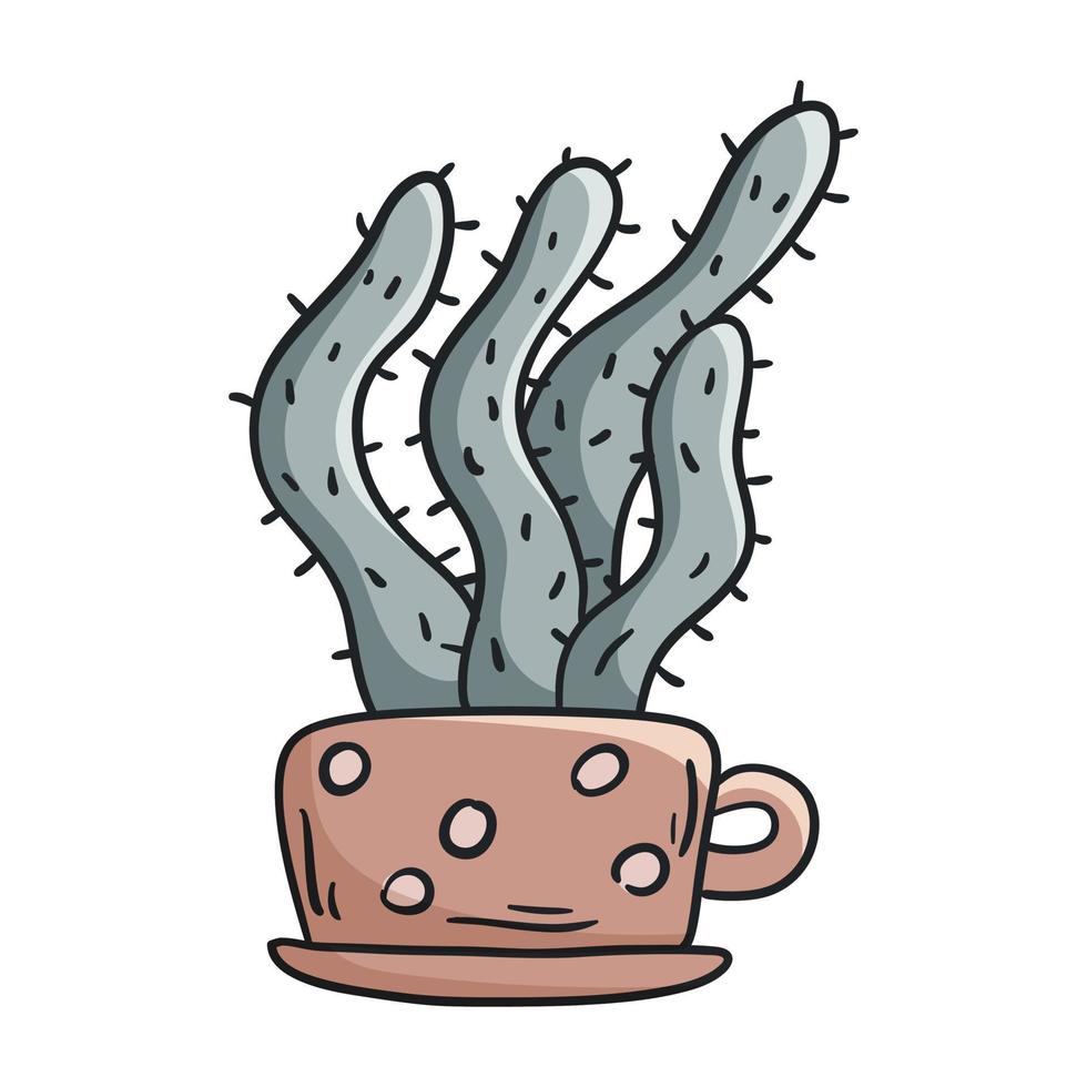 Vector doodle illustration of home plant, cactus in a pot.