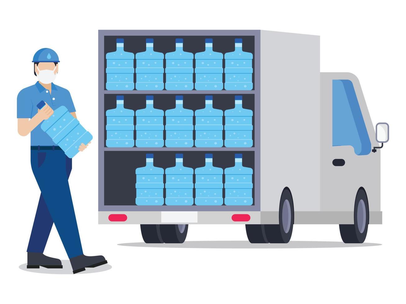 Man loading water bottles into truck vector