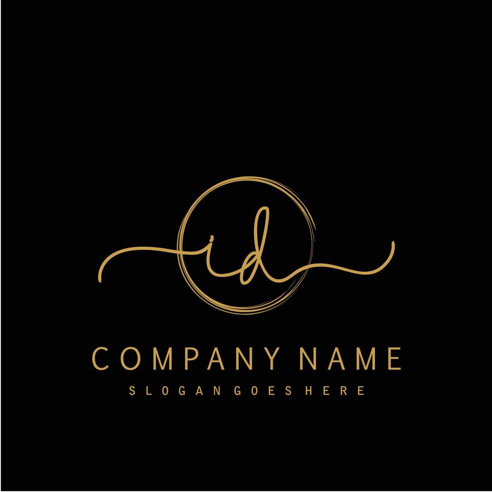 Initial ID handwriting logo with circle hand drawn vector