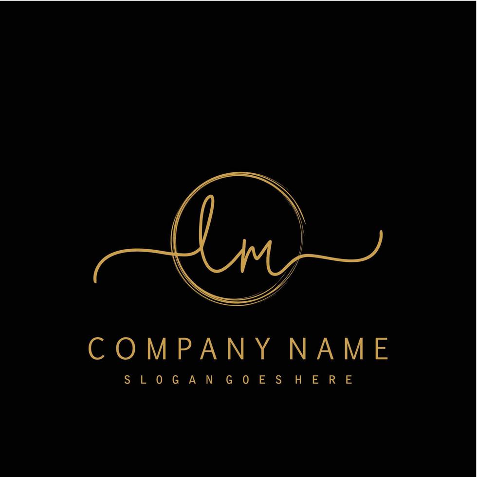 Initial LM handwriting logo with circle hand drawn vector
