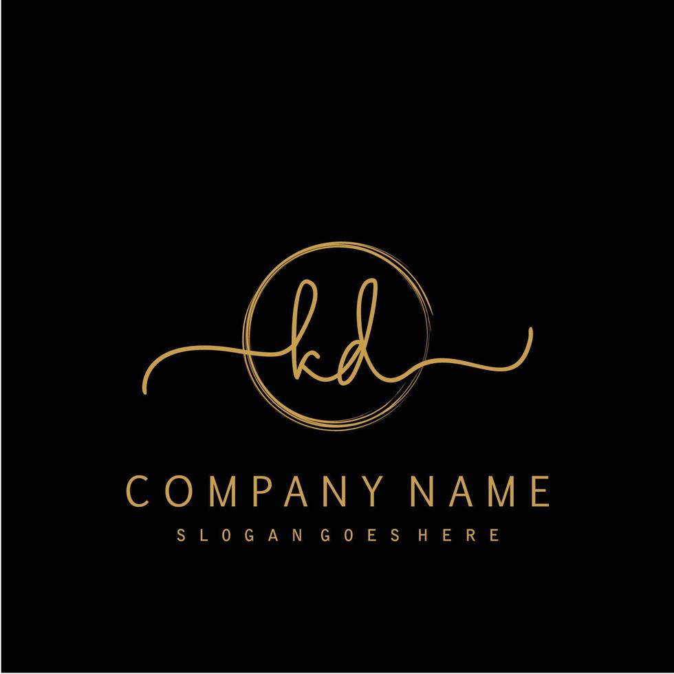 Initial KD handwriting logo with circle hand drawn vector