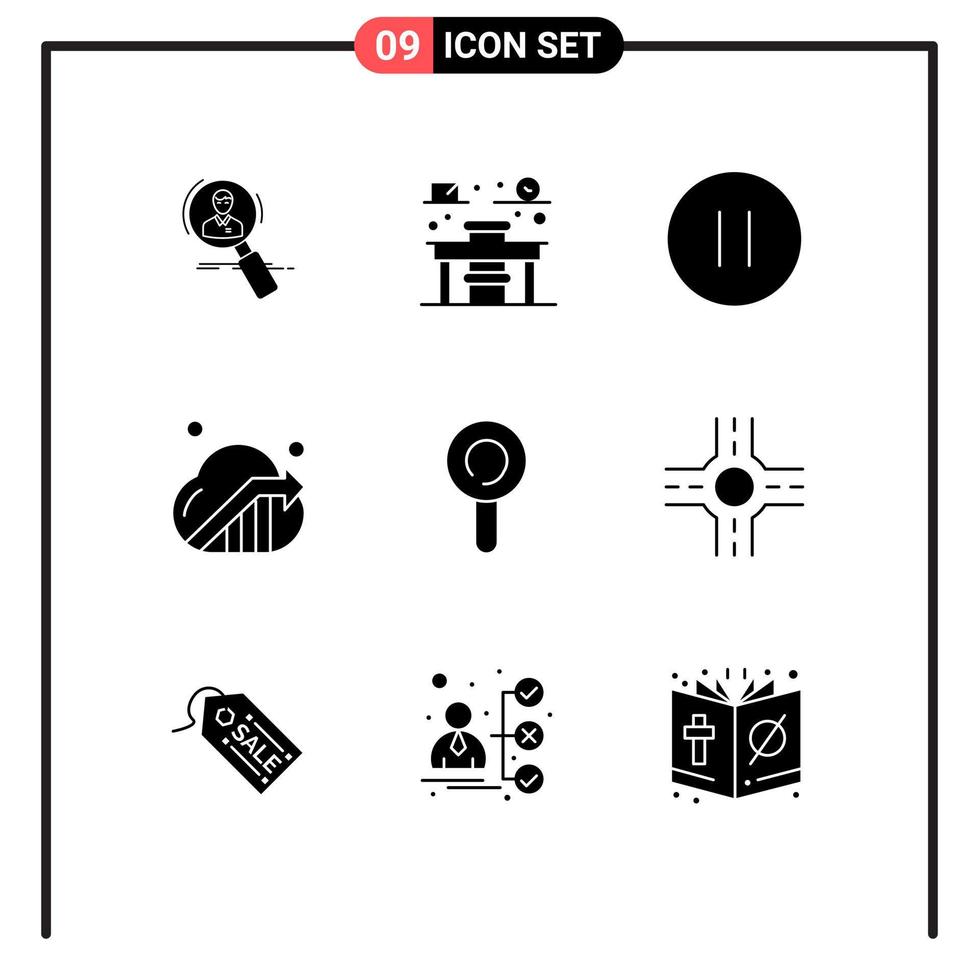 Universal Icon Symbols Group of 9 Modern Solid Glyphs of seo cloud education business pause Editable Vector Design Elements