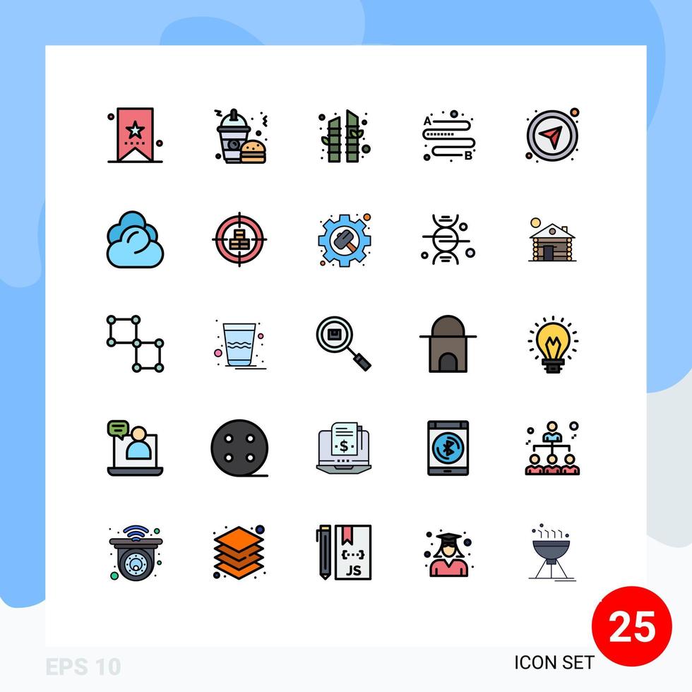 Pictogram Set of 25 Simple Filled line Flat Colors of gps compass frappe place distance Editable Vector Design Elements