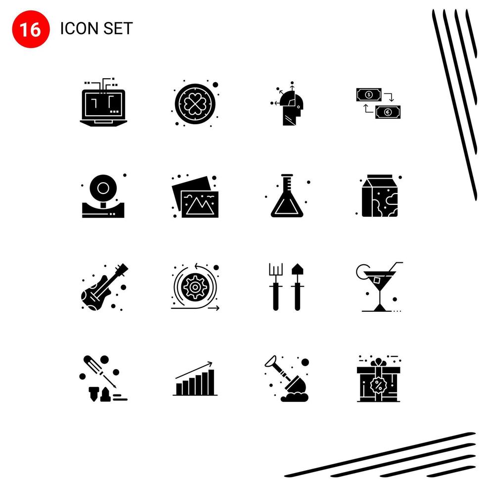 Pack of 16 creative Solid Glyphs of financial euro user dollar exchange Editable Vector Design Elements
