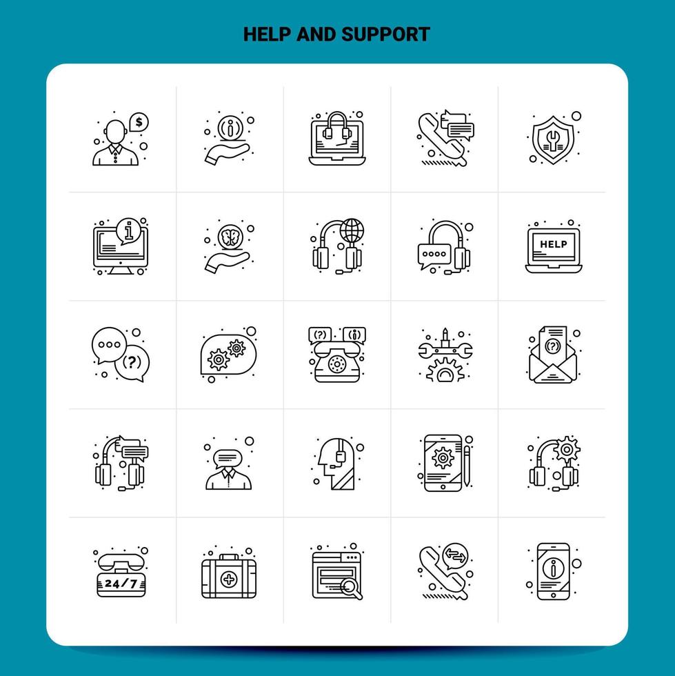 OutLine 25 Help And Support Icon set Vector Line Style Design Black Icons Set Linear pictogram pack Web and Mobile Business ideas design Vector Illustration