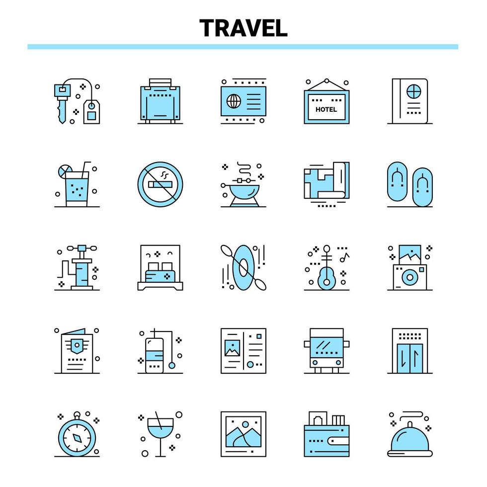 25 Travel Black and Blue icon Set. Creative Icon Design and logo template vector